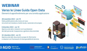 Vai alla notizia 28/11/2022 - Verso le nuove Linee Guida Open Data: al via 3 nuovi webinar